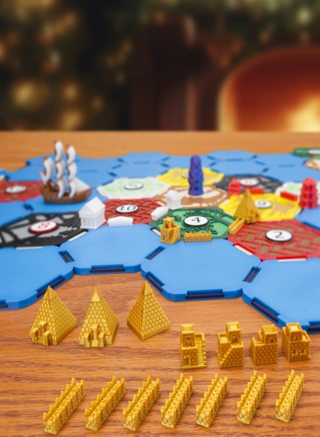BKPrint3D Custom Civilizations for Catan Board Game | Replacement Player Sets | Settlers Pieces | Base Cities Settlements Roads | 3D Printed | (Egypt Base Set) - Image 2